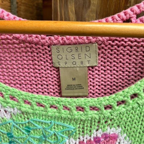 Sigrid Olsen Sport Pink and Green Knit Top w/ Sequins - Picture 2 of 4